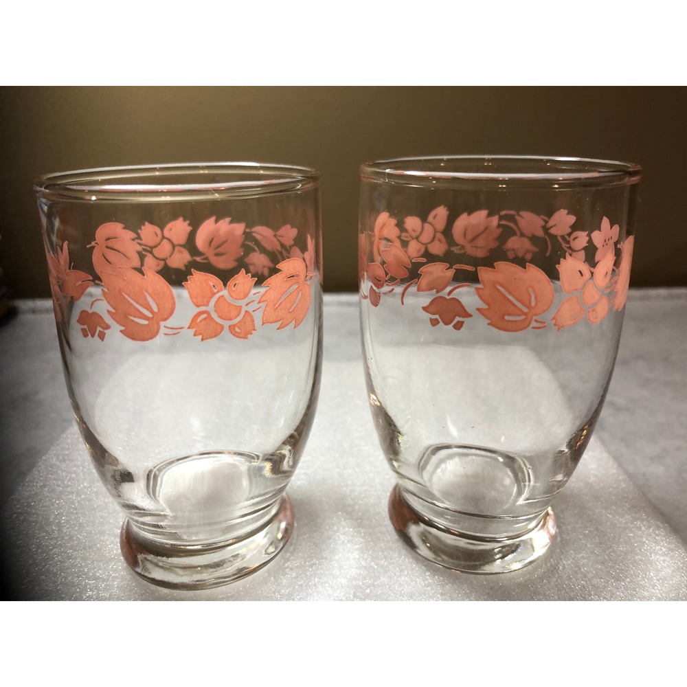 2 ~Vintage Pink Gooseberry Juice Glasses 3.5" MCM Retro RARE Coquette Fairycore
